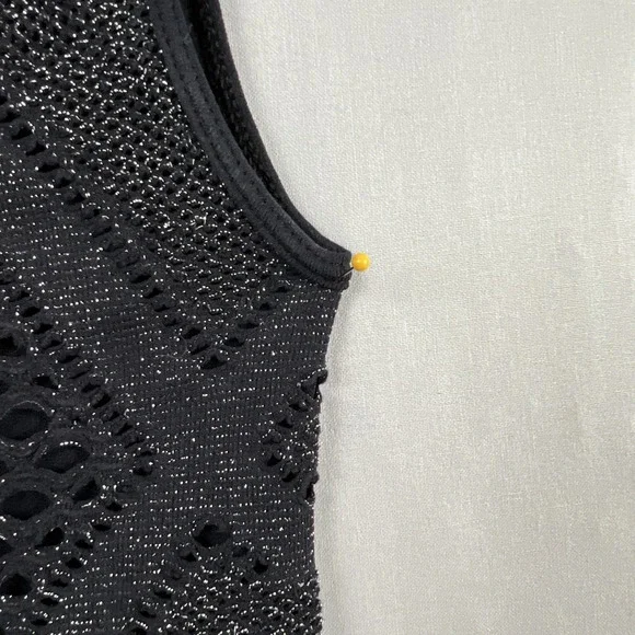 Vintage Y2k Bebe Mini Bodycon Dress Petite P/S Black Sexy Lace Stretch Metallic - Picture 2 of 12